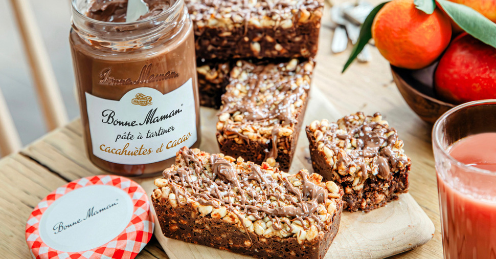 Recette : Barres de céréales à la Pâte à tartiner cacahuètes et cacao Bonne Maman